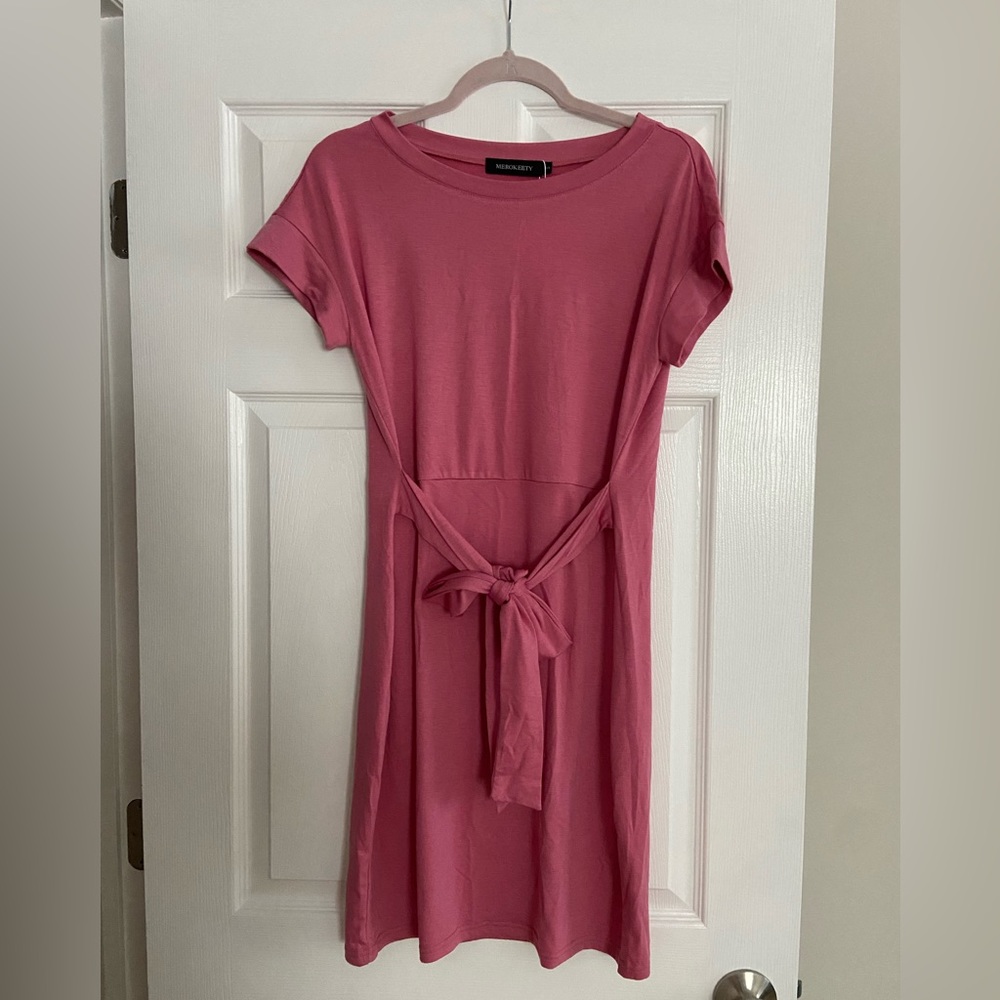 Merokeety Tie Waist Dress, Pink, Size S